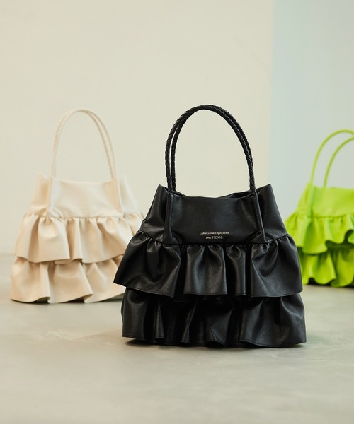 ROPE' PICNIC（ロペピクニック）の「ダブルフリルメッシュハンドルミドルトートバッグ（トートバッグ・レディース・ブラック/キナリ/グリーン系その他・FREE）」の13枚目の写真