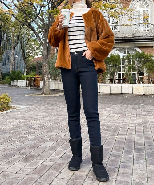 まるで穿く毛布！[ 裏起毛 ] 防風裏ファーデニムパンツ（デニムパンツ