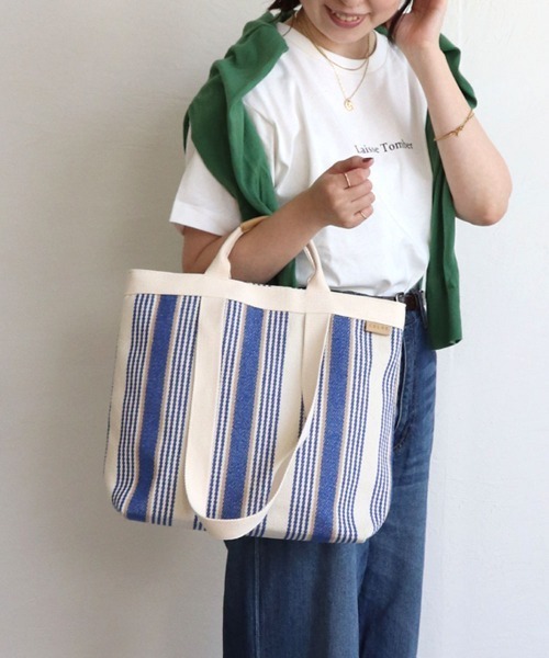 COLDE （コルデ）の「ストライプ2wayトートバッグ（トートバッグ・レディース・ブルー/ブラック/ベージュ・FREE）」の3枚目の写真