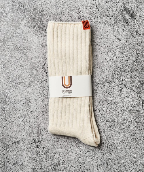 UNIVERSAL OVERALL（ユニバーサルオーバーオール）の「【UNIVERSAL OVERALL】ワンウォッシュ リブクルーソックス（ソックス/靴下・メンズ・ブルー/ベージュ/ネイビー/オレンジ/レッド・SMALL/MEDIUM）」の2枚目の写真