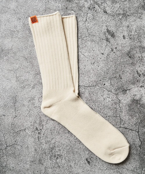 UNIVERSAL OVERALL（ユニバーサルオーバーオール）の「【UNIVERSAL OVERALL】ワンウォッシュ リブクルーソックス（ソックス/靴下・メンズ・ブルー/ベージュ/ネイビー/オレンジ/レッド・SMALL/MEDIUM）」の6枚目の写真