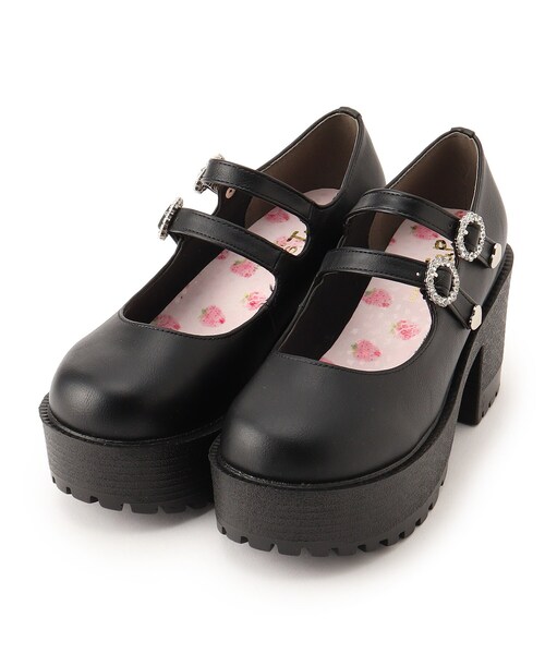 cs T&P（シーエスティーアンドピー）の「ビジューバックル厚底ダブルストラップパンプス（パンプス・レディース・ブラック/ホワイト系2/ブラック系1・S/M/L/LL）」の2枚目の写真