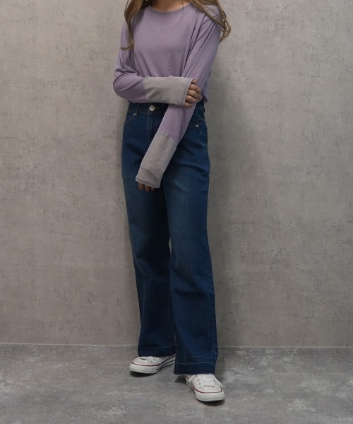 SELECT LEVERY(セレクトリベリー)の「柔らかレーヨン混デニム裾カットオフバギーパンツ(デニムパンツ・レディース・ネイビー/ワンウォッシュ/ブルー・SMALL/X-LARGE/MEDIUM/LARGE)」の2枚目の写真