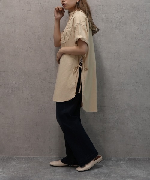 SELECT LEVERY(セレクトリベリー)の「柔らかレーヨン混デニム裾カットオフバギーパンツ(デニムパンツ・レディース・ネイビー/ワンウォッシュ/ブルー・SMALL/X-LARGE/MEDIUM/LARGE)」の6枚目の写真