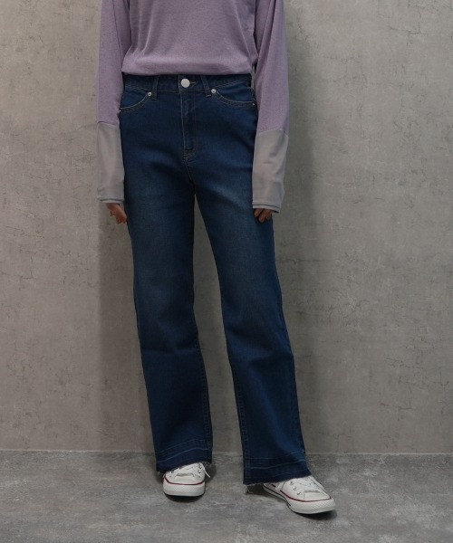 SELECT LEVERY(セレクトリベリー)の「柔らかレーヨン混デニム裾カットオフバギーパンツ(デニムパンツ・レディース・ネイビー/ワンウォッシュ/ブルー・SMALL/X-LARGE/MEDIUM/LARGE)」の9枚目の写真