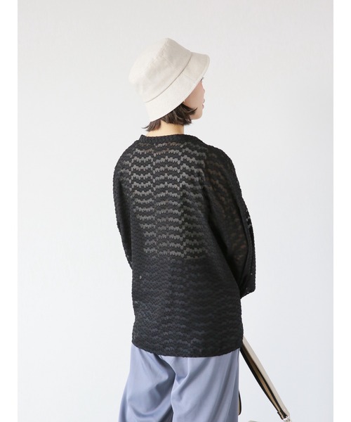 ehka sopo（エヘカソポ）の「ジャカードシアーシャツ（シャツ/ブラウス・レディース・ブラック/キナリ/オフホワイト・ﾌﾘ-）」の12枚目の写真