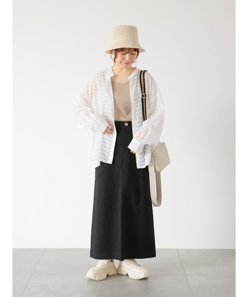 ehka sopo（エヘカソポ）の「ジャカードシアーシャツ（シャツ/ブラウス・レディース・ブラック/キナリ/オフホワイト・ﾌﾘ-）」の9枚目の写真