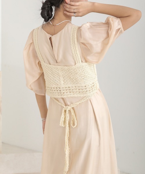 Bab(バブ)の「ビスチェセットシアーボリュームスリーブワンピース(ワンピース・レディース・ピンク/グレイッシュベージュ・M)」の13枚目の写真