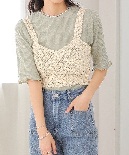 Bab(バブ)の「ビスチェセットシアーボリュームスリーブワンピース(ワンピース・レディース・ピンク/グレイッシュベージュ・M)」の18枚目の写真