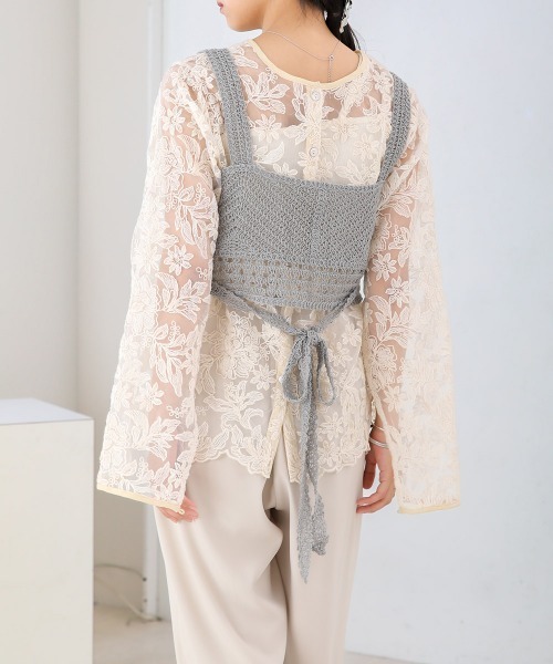 Bab(バブ)の「ビスチェセットシアーボリュームスリーブワンピース(ワンピース・レディース・ピンク/グレイッシュベージュ・M)」の8枚目の写真