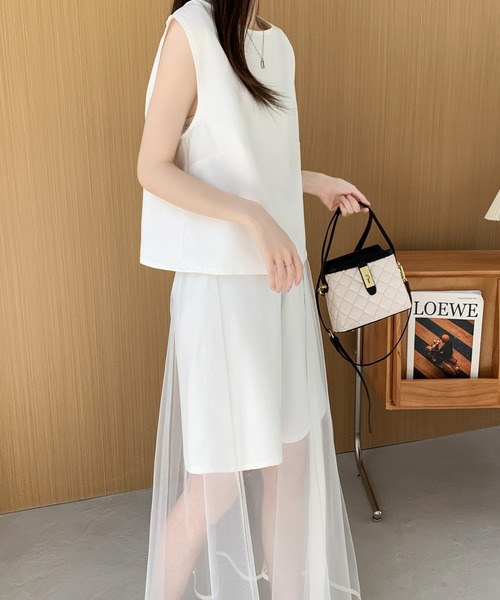 ABITOKYO(アビトーキョー)の「ノースリーブブラウス&シアーメッシュスカパンセットアップ(セットアップ・レディース・ホワイト/ブラック/ブラウン・S/M)」の5枚目の写真
