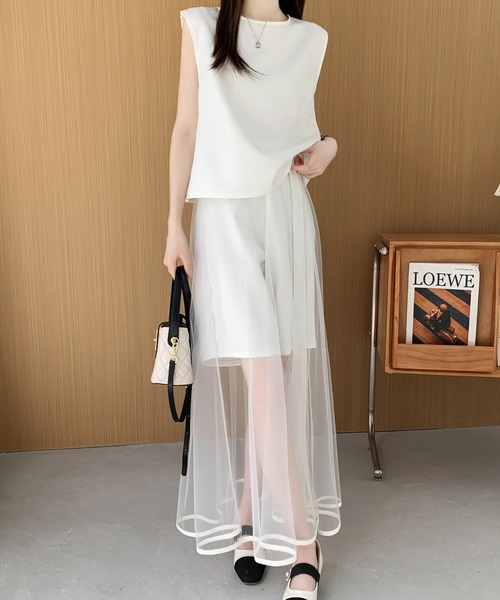 ABITOKYO(アビトーキョー)の「ノースリーブブラウス&シアーメッシュスカパンセットアップ(セットアップ・レディース・ホワイト/ブラック/ブラウン・S/M)」の4枚目の写真