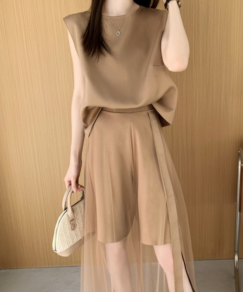 ABITOKYO(アビトーキョー)の「ノースリーブブラウス&シアーメッシュスカパンセットアップ(セットアップ・レディース・ホワイト/ブラック/ブラウン・S/M)」の8枚目の写真
