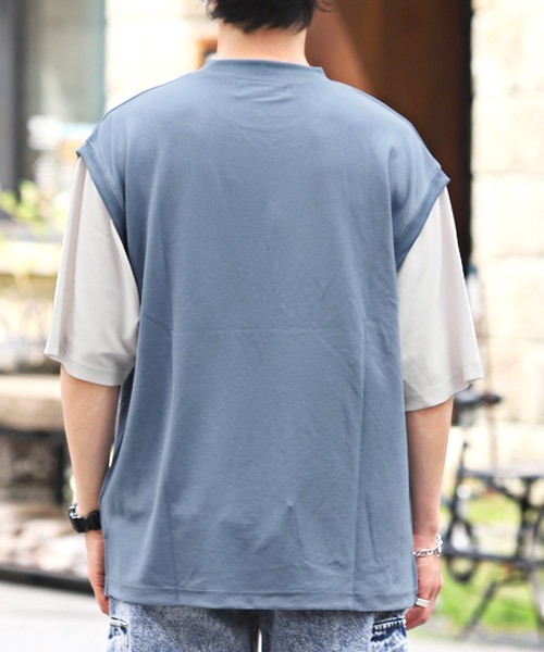 LUXSTYLE（ラグスタイル）の「カットジョーゼットフェイクレイヤードTシャツ（Tシャツ/カットソー・メンズ・ベージュ/ブルー/グレー/ブラック・L/M）」の5枚目の写真