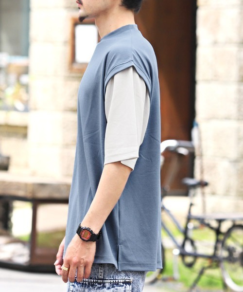 LUXSTYLE（ラグスタイル）の「カットジョーゼットフェイクレイヤードTシャツ（Tシャツ/カットソー・メンズ・ベージュ/ブルー/グレー/ブラック・L/M）」の6枚目の写真