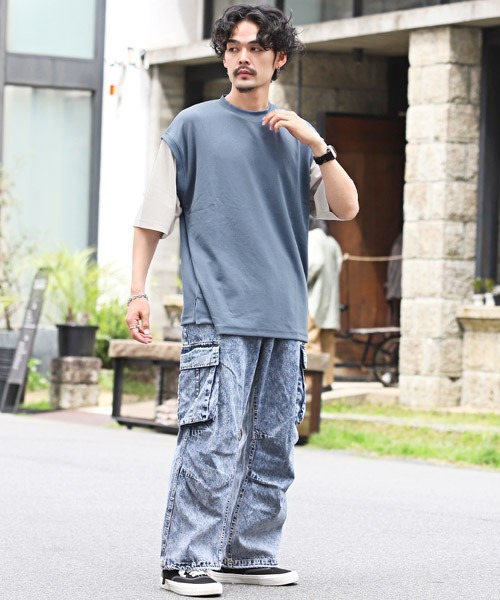 LUXSTYLE（ラグスタイル）の「カットジョーゼットフェイクレイヤードTシャツ（Tシャツ/カットソー・メンズ・ベージュ/ブルー/グレー/ブラック・L/M）」の7枚目の写真