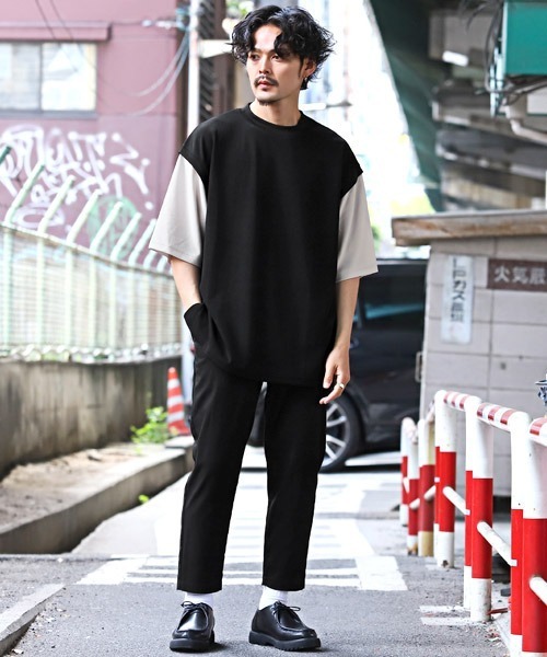 LUXSTYLE（ラグスタイル）の「カットジョーゼットフェイクレイヤードTシャツ（Tシャツ/カットソー・メンズ・ベージュ/ブルー/グレー/ブラック・L/M）」の8枚目の写真