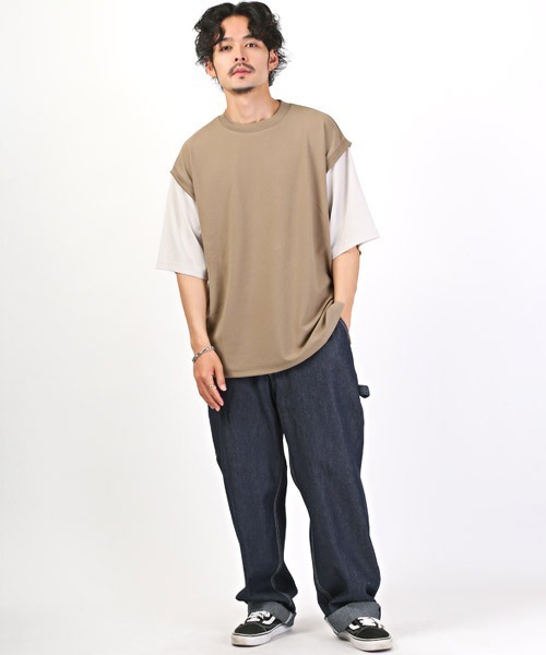 LUXSTYLE（ラグスタイル）の「カットジョーゼットフェイクレイヤードTシャツ（Tシャツ/カットソー・メンズ・ベージュ/ブルー/グレー/ブラック・L/M）」の10枚目の写真