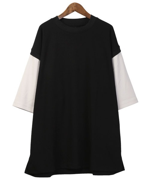 LUXSTYLE（ラグスタイル）の「カットジョーゼットフェイクレイヤードTシャツ（Tシャツ/カットソー・メンズ・ベージュ/ブルー/グレー/ブラック・L/M）」の12枚目の写真