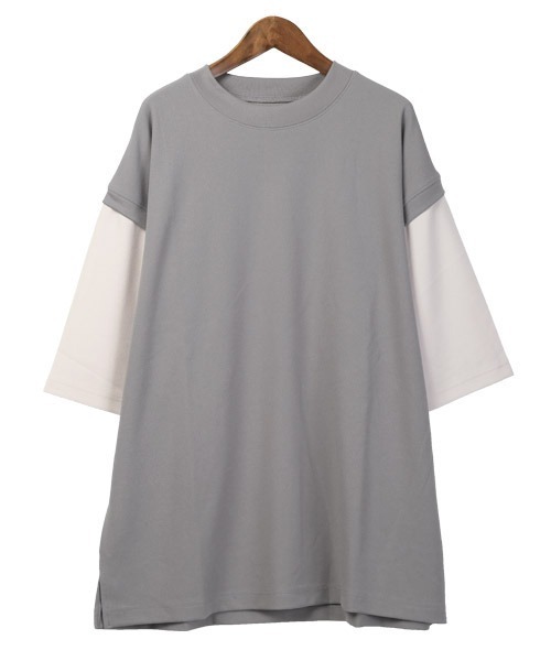 LUXSTYLE（ラグスタイル）の「カットジョーゼットフェイクレイヤードTシャツ（Tシャツ/カットソー・メンズ・ベージュ/ブルー/グレー/ブラック・L/M）」の13枚目の写真