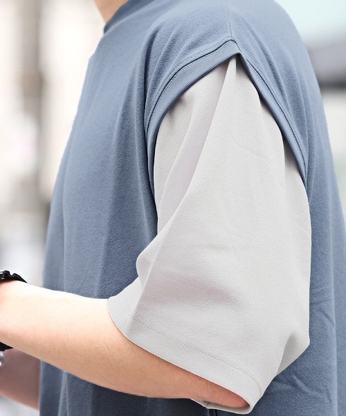 LUXSTYLE（ラグスタイル）の「カットジョーゼットフェイクレイヤードTシャツ（Tシャツ/カットソー・メンズ・ベージュ/ブルー/グレー/ブラック・L/M）」の16枚目の写真