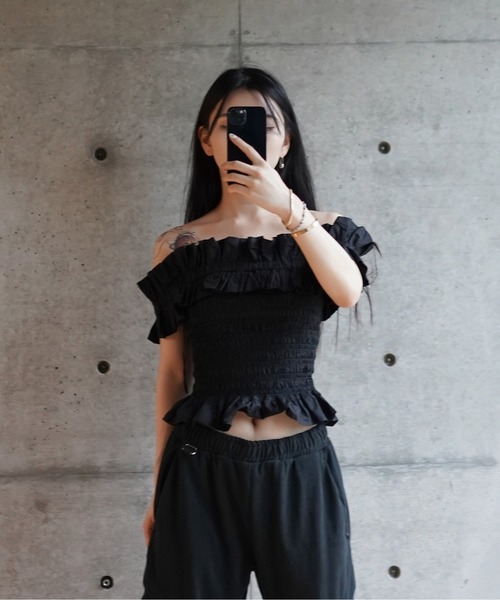 GANNI ガニー　トップス　黒 GANNI ガニー Black Heavy Cotton Drop Shoulder T-shirt T