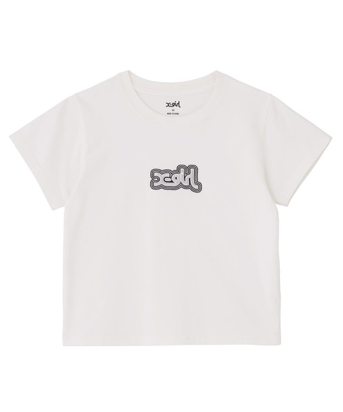 X-girl（エックスガール）の「OUTLINE MILLS LOGO EMBROIDERY S/S BABY TEE（Tシャツ/カットソー・レディース・ホワイト/ブルー/ブラック・M/S）」の2枚目の写真