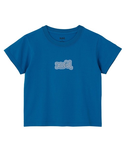X-girl（エックスガール）の「OUTLINE MILLS LOGO EMBROIDERY S/S BABY TEE（Tシャツ/カットソー・レディース・ホワイト/ブルー/ブラック・M/S）」の3枚目の写真
