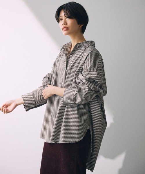 バビロン　ストライプビッグシャツ　ブラウン BABYLONE（バビロン）の「ストライプBIGシャツ（シャツ/ブラウス