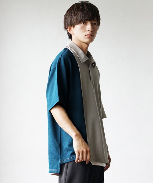 MinoriTY(マイノリティ)の「【MinoriTY】さらさら梨地素材バイカラー切り替えビッグポロシャツ 半袖ポロシャツ オーバーサイズ メンズ ルーズシルエット 夏服(ポロシャツ・メンズ・ベージュ/ホワイト/ブラック・S/M/L)」の20枚目の写真
