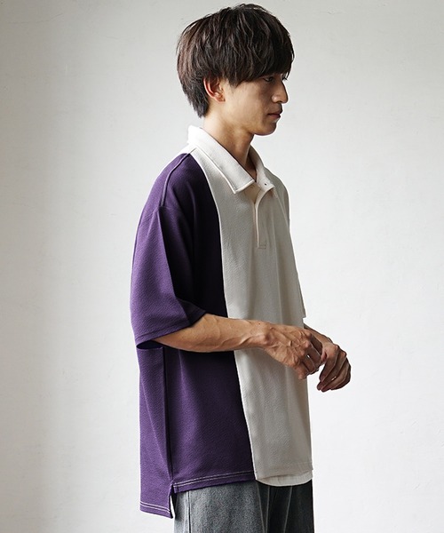 MinoriTY(マイノリティ)の「【MinoriTY】さらさら梨地素材バイカラー切り替えビッグポロシャツ 半袖ポロシャツ オーバーサイズ メンズ ルーズシルエット 夏服(ポロシャツ・メンズ・ベージュ/ホワイト/ブラック・S/M/L)」の7枚目の写真