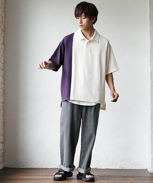 MinoriTY(マイノリティ)の「【MinoriTY】さらさら梨地素材バイカラー切り替えビッグポロシャツ 半袖ポロシャツ オーバーサイズ メンズ ルーズシルエット 夏服(ポロシャツ・メンズ・ベージュ/ホワイト/ブラック・S/M/L)」の10枚目の写真