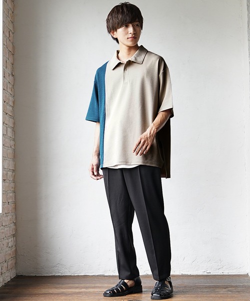 MinoriTY(マイノリティ)の「【MinoriTY】さらさら梨地素材バイカラー切り替えビッグポロシャツ 半袖ポロシャツ オーバーサイズ メンズ ルーズシルエット 夏服(ポロシャツ・メンズ・ベージュ/ホワイト/ブラック・S/M/L)」の22枚目の写真