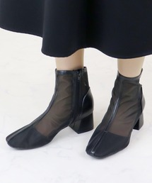 Liberty doll /シアー ショートブーツサンダル レディース チュールブーツ スクエアトゥ 5cmチャンキーヒール センターシーム 韓国ファッション (9113)