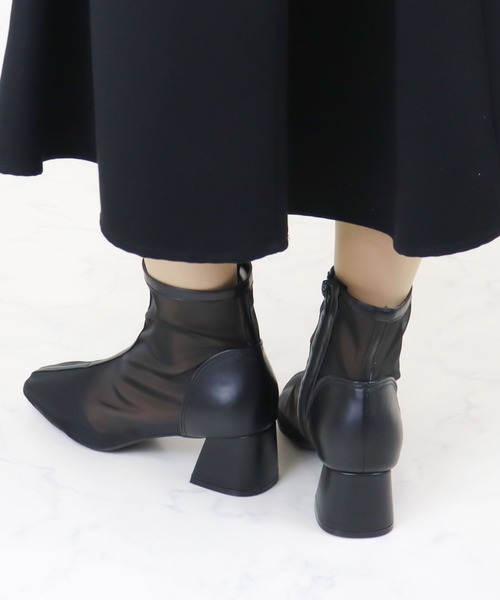 LibertyDoll(リバティードール)の「Liberty doll /シアー ショートブーツサンダル レディース チュールブーツ スクエアトゥ 5cmチャンキーヒール センターシーム 韓国ファッション (9113)(サンダル・レディース・アイボリー/ブラック・M/S/LL/L)」の8枚目の写真