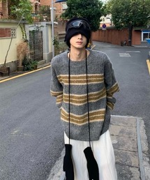 【ウィメンズ】個性派デザイン コントラストボーダーニット