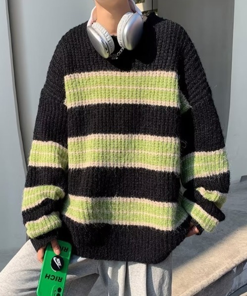 B.R.U（ブル）の「【ウィメンズ】個性派デザイン コントラストボーダーニット（ニット/セーター・メンズ・グレー/ブラック・FREE）」の6枚目の写真