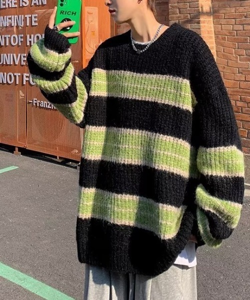 B.R.U（ブル）の「【ウィメンズ】個性派デザイン コントラストボーダーニット（ニット/セーター・メンズ・グレー/ブラック・FREE）」の9枚目の写真