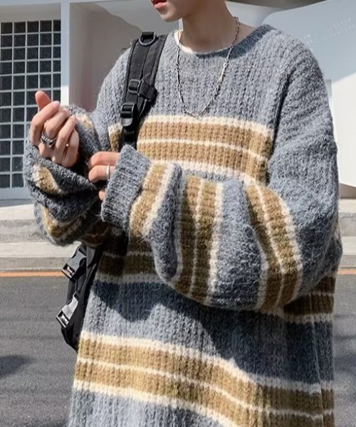 B.R.U（ブル）の「【ウィメンズ】個性派デザイン コントラストボーダーニット（ニット/セーター・メンズ・グレー/ブラック・FREE）」の10枚目の写真