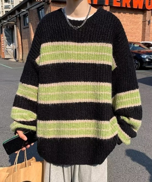 B.R.U（ブル）の「【ウィメンズ】個性派デザイン コントラストボーダーニット（ニット/セーター・メンズ・グレー/ブラック・FREE）」の11枚目の写真