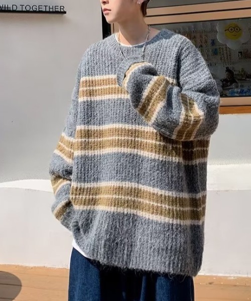 B.R.U（ブル）の「【ウィメンズ】個性派デザイン コントラストボーダーニット（ニット/セーター・メンズ・グレー/ブラック・FREE）」の12枚目の写真