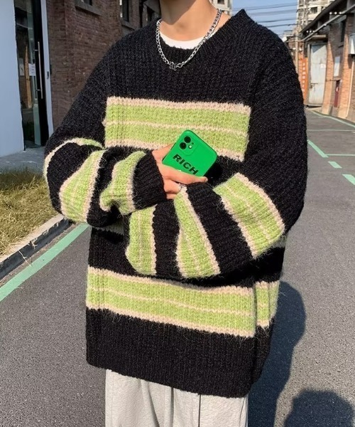 B.R.U（ブル）の「【ウィメンズ】個性派デザイン コントラストボーダーニット（ニット/セーター・メンズ・グレー/ブラック・FREE）」の15枚目の写真