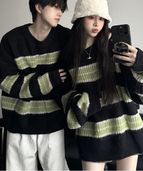 B.R.U（ブル）の「【ウィメンズ】個性派デザイン コントラストボーダーニット（ニット/セーター・メンズ・グレー/ブラック・FREE）」の19枚目の写真