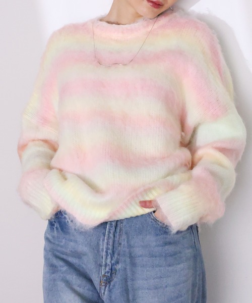Girly Doll(ガーリードール)の「グラデーションニット(ニット/セーター・レディース・ブラウン/ブルー/ピンク/グリーン・F)」の4枚目の写真
