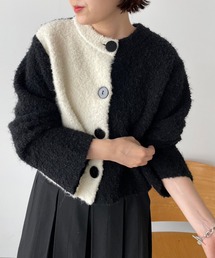 LOWRYS FARM | バイカラーボックスカーディガンロングスリーブ　971140(ニット/セーター)