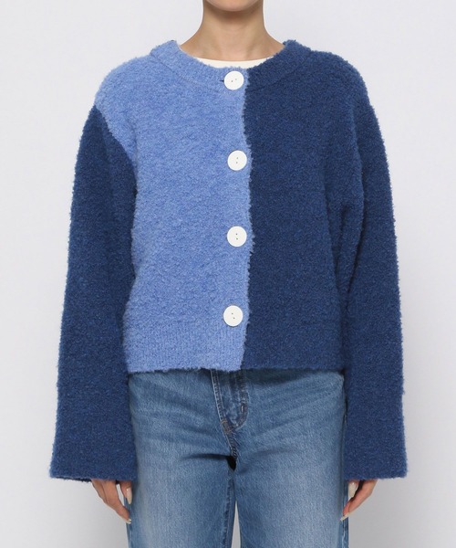 LOWRYS FARM（ローリーズファーム）の「バイカラーボックスカーディガンロングスリーブ　971140（ニット/セーター・レディース・ブルー/ブラック・FREE）」の3枚目の写真