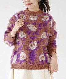 花柄シャギー ジャガードニット