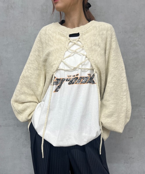 WHO'S WHO gallery(フーズフーギャラリー)の「レースアップボレロニット(ニット/セーター・レディース・アイボリー/ブルー/ブラック/サックスブルー/ブラウン・FREE)」の8枚目の写真
