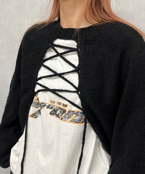 WHO'S WHO gallery(フーズフーギャラリー)の「レースアップボレロニット(ニット/セーター・レディース・アイボリー/ブルー/ブラック/サックスブルー/ブラウン・FREE)」の13枚目の写真