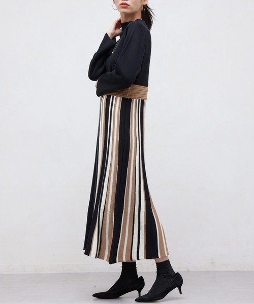 Chez toi（シェトワ）の「ストライプ切替ニットワンピ―ス（ワンピース・レディース・ライトグレー/ブラック/アイボリー・FREE）」の3枚目の写真